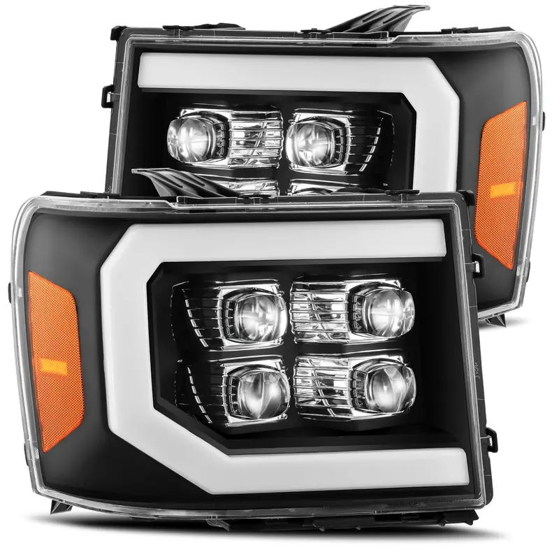 07-13 Gmc Sierra Led Projector Headlights Plank Style Design Gloss Black W/ Activation Light And Sequential Signal 1