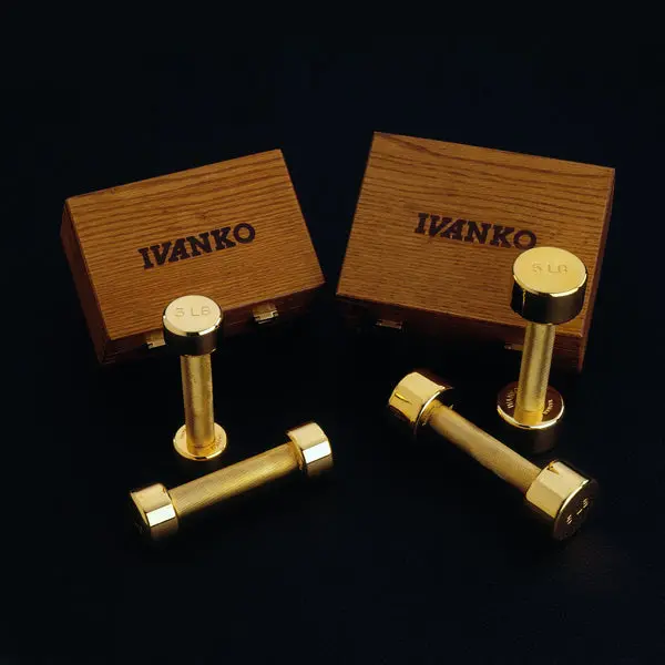 3Lb Gold Dumbbell Pair In Teak Presentation Box (Gd-3) 1