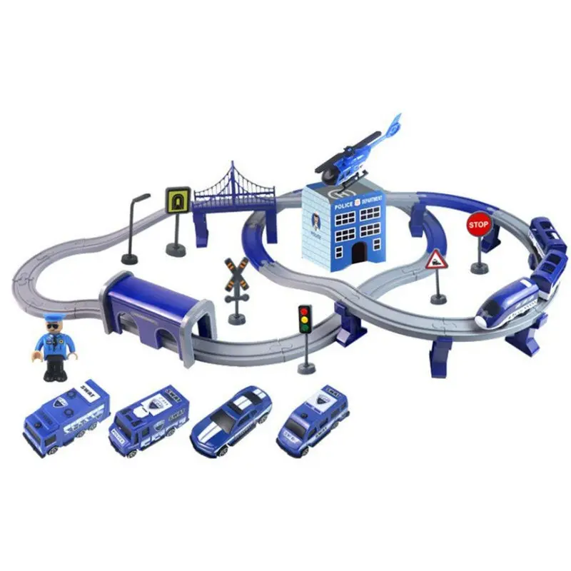 92 Pcs Children Assembled Electric Rail Car Assembled Diy Toy Set Train, Police Train Car 1