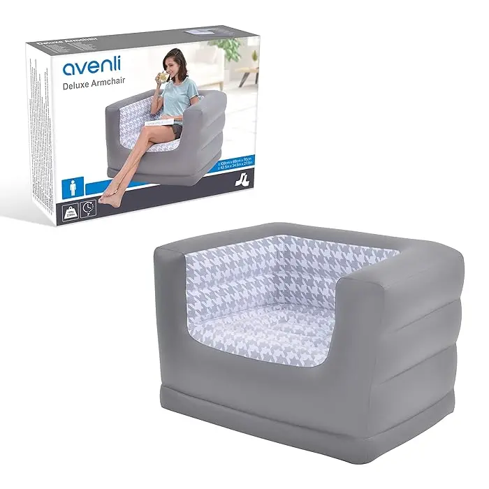 Avenli Deluxe 1 Person Inflatable Arm Chair With Houndstooth Design, Vinyl Fabric - Jilong 1