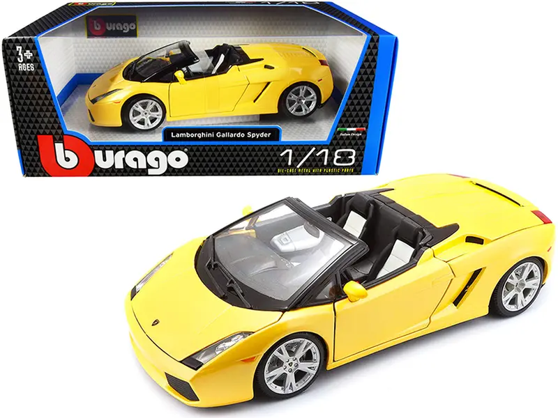 Bburago Die-Cast Lamborghini Gallardo Spyder Convertible Car 1:18 Scale Model - Yellow 1