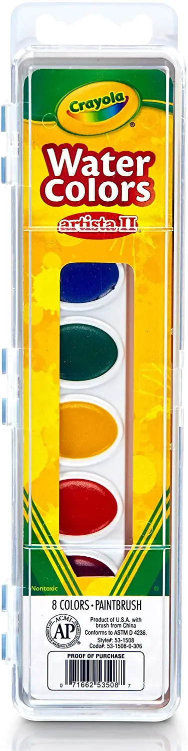 Crayola - 8 Semi-Moist Oval Watercolor Pans, 1 Taklon Brush 1