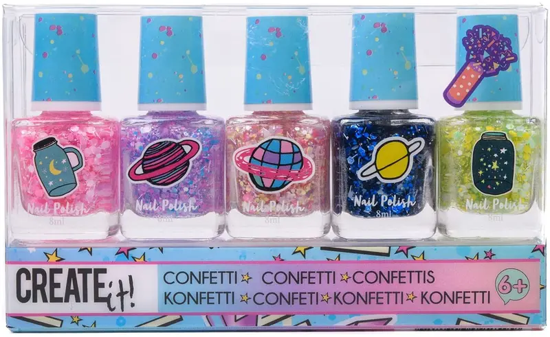 Create It! Galaxy Nail Polish Confetti 5-Pack Dis 1