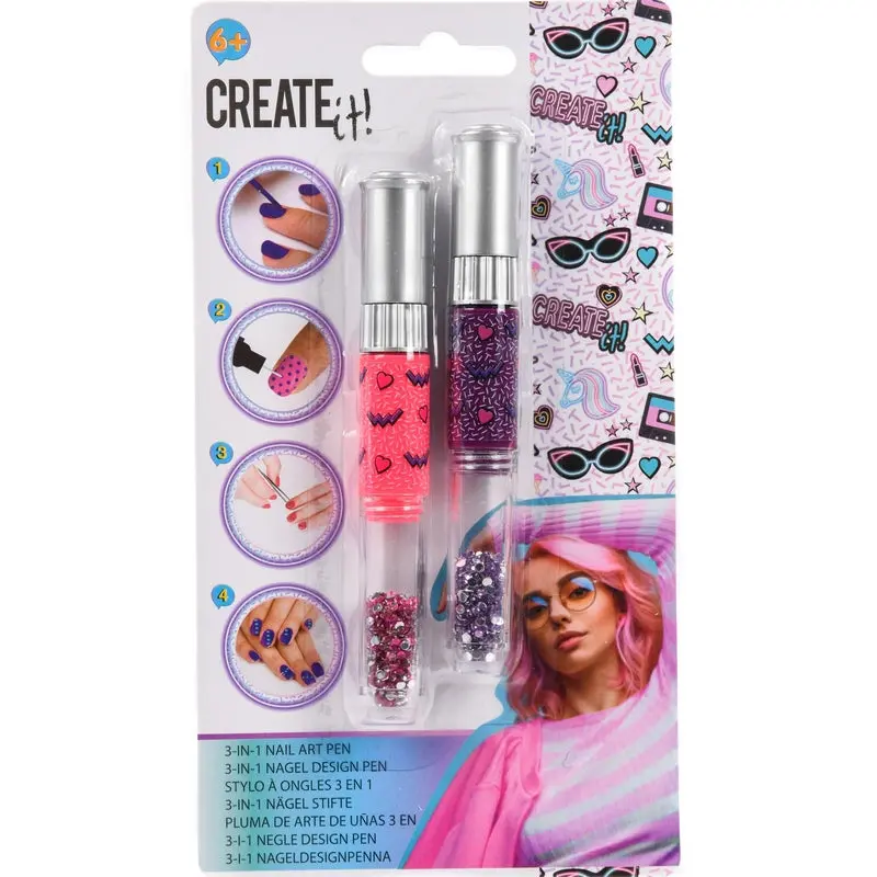 Create It! Nail Art 3In1 Pen 2-Pcs 2-Ass Display 1