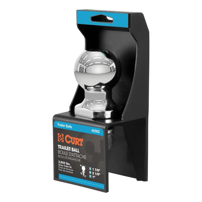 Curt - 1-7/8" Trailer Ball (1" X 2-1/8" Shank, 3,500 Lbs., Chrome, Packaged) - 40062 1