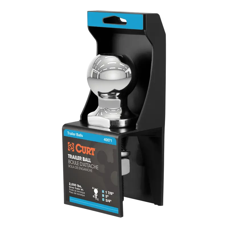 Curt - 1-7/8" Trailer Ball (3/4" X 3" Shank, 2,000 Lbs., Chrome, Packaged) - 40071 1