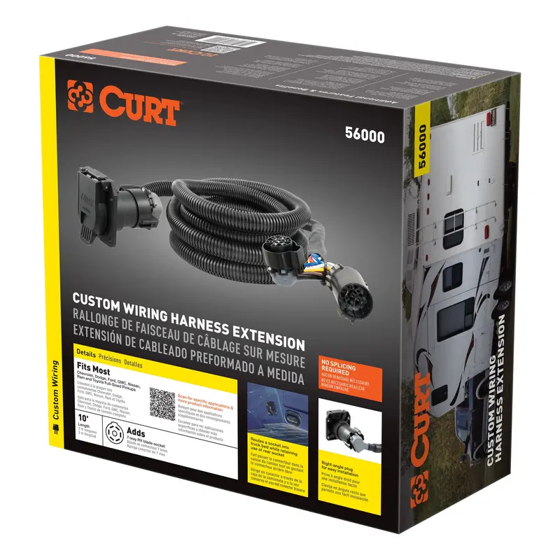 Curt - 10' Custom Wiring Extension Harness (Adds 7-Way Rv Blade To Truck Bed) - 56000 2