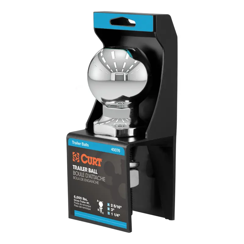 Curt - 2-5/16" Trailer Ball (1-1/4" X 3" Shank, 6,000 Lbs., Chrome, Packaged) - 40076 1