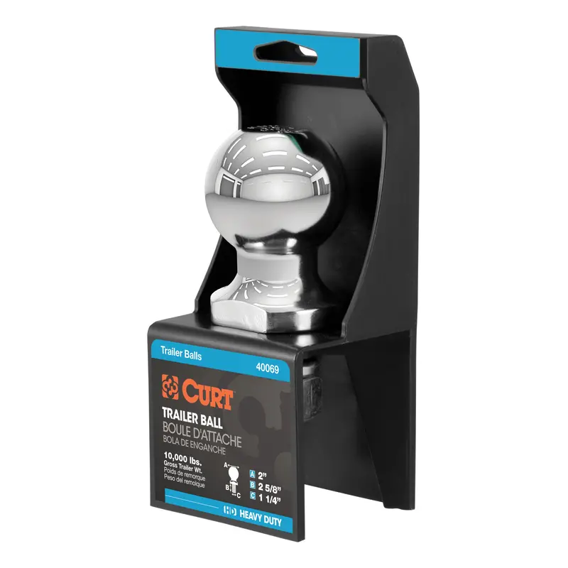 Curt - 2" Trailer Ball (1-1/4" X 2-5/8" Shank, 10,000 Lbs., Chrome, Packaged) - 40069 1