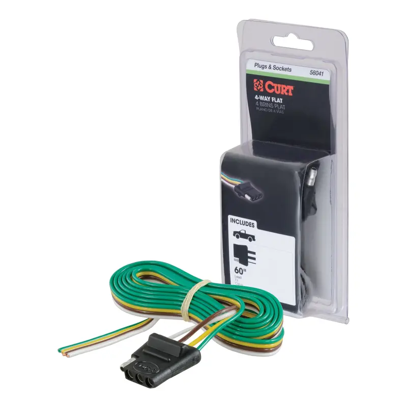 Curt - 4-Way Flat Connector Socket With 60" Wires (Vehicle Side, Packaged) - 58041 1