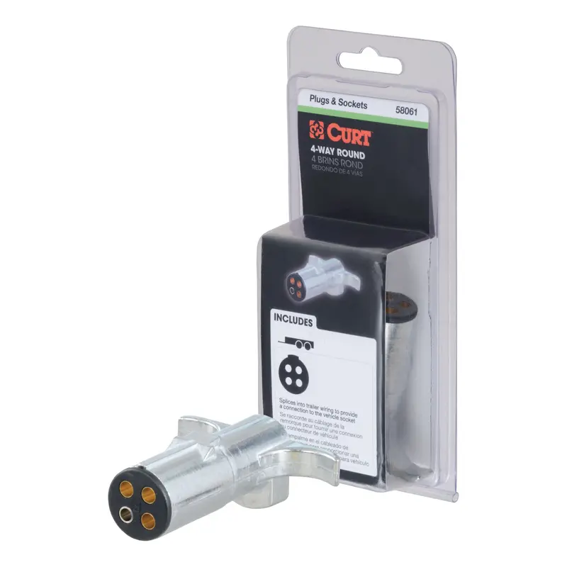 Curt - 4-Way Round Connector Plug (Trailer Side, Packaged) - 58061 1