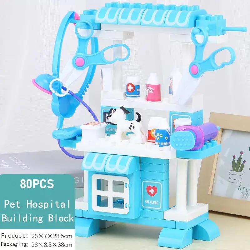 Eco-Friendly Abs Educational Building Blocks Toy Multi-Purpose Pet Hospital Pretend Play Doctor Toys Building Blocks 1
