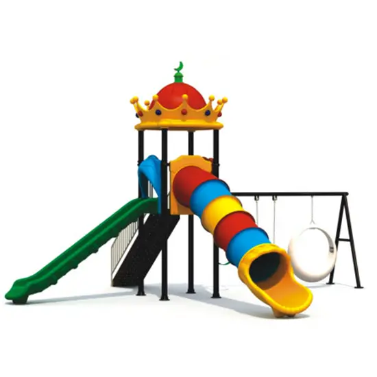 Gold Outdoor Playground With Two Slides And Three Swings 1