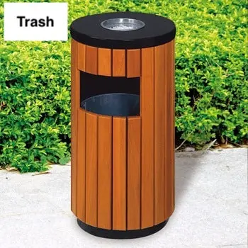 Gold Single Wooden Trash Bin 1