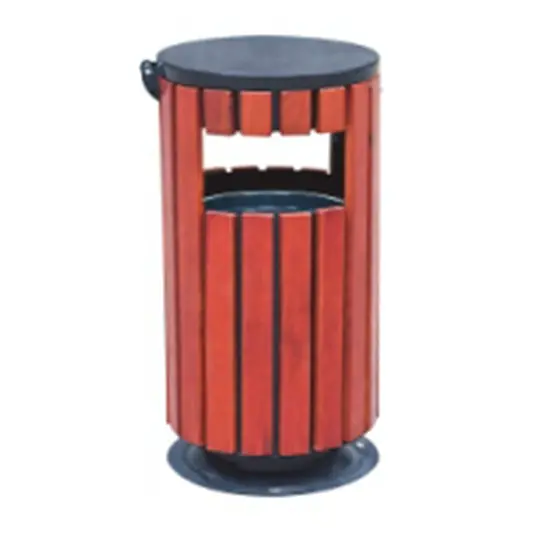Gold Wooden Round Trash Bin 1