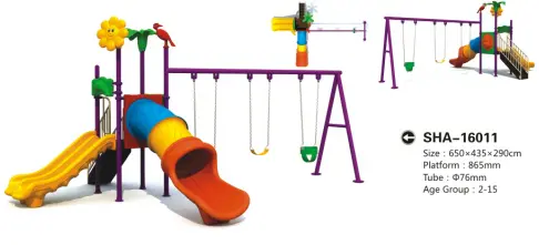Gold Yellow Red Outdoor Playground With 3-Slider 3-Swings And Flowers On The Roof 1