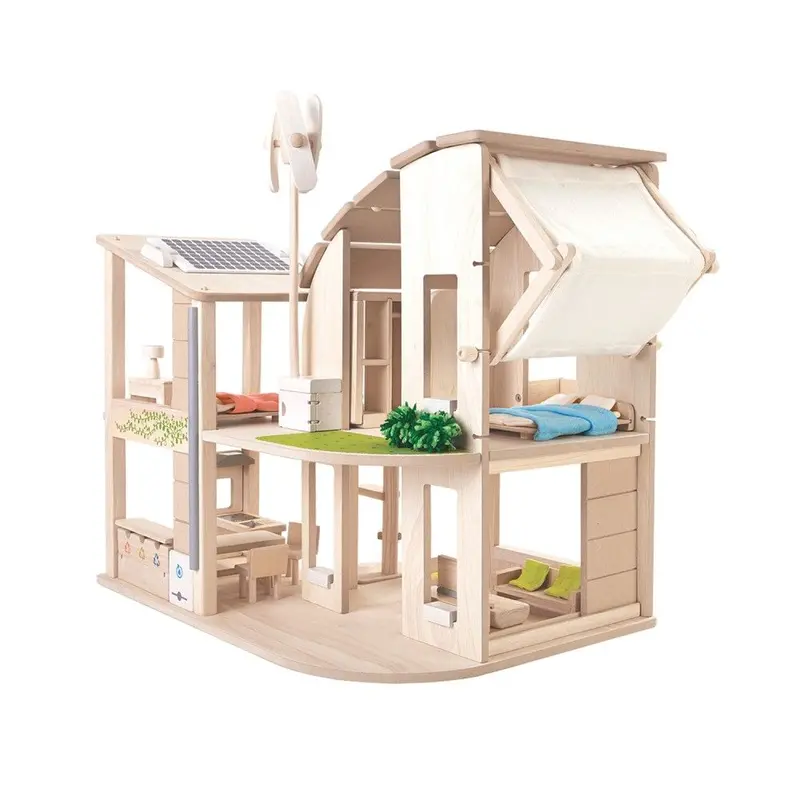 Green Dollhouse With Furniture - Plan Toys 1