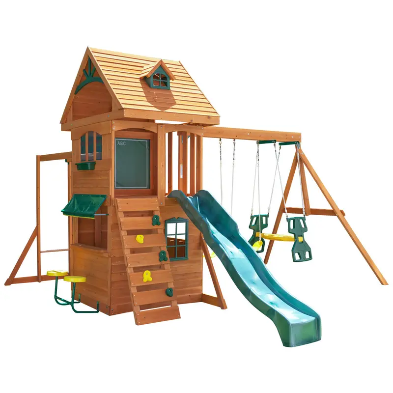 Kidkraft Ridgeview Deluxe Wooden Outdoor Playset With Swings, Slide, Monkey Bars & Clubhouse – For Up To 9 Kids 1