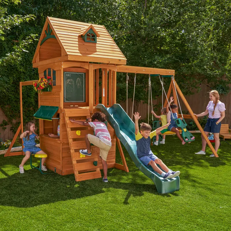 Kidkraft Ridgeview Deluxe Wooden Outdoor Playset With Swings, Slide, Monkey Bars & Clubhouse – For Up To 9 Kids 2