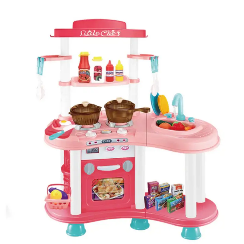 Kitchen Toy With Faucet Water Steam For Kids With Kitchen Utensils Set 1