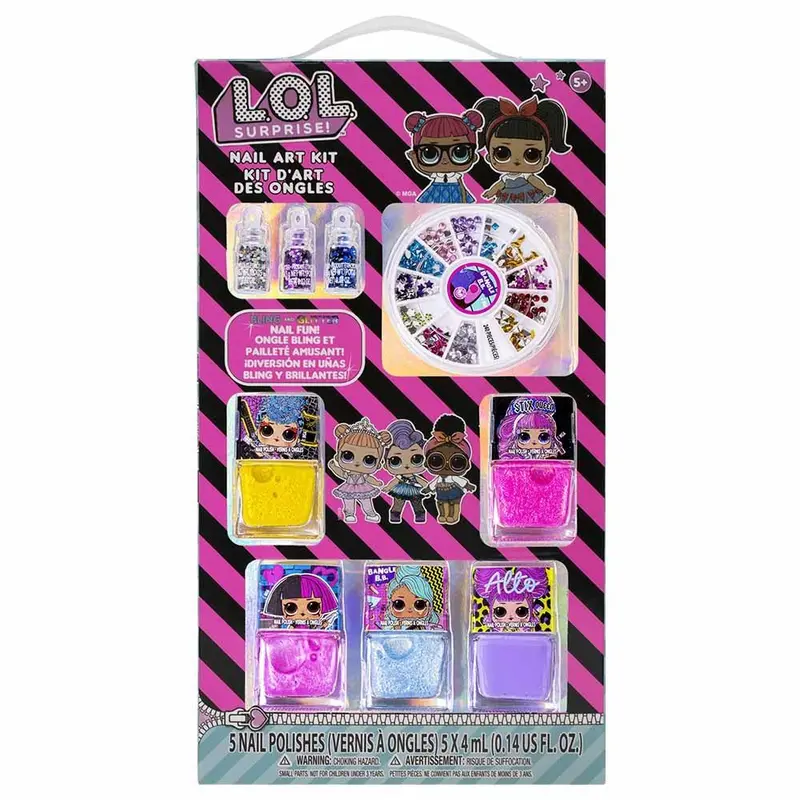 Lol Surprise! 5 Pk Nail Polish With Nail Gem Wheel And Glitter Vials 1