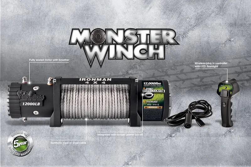 Monster Winch 12000Lbs 12V Electric (Synthetic Rope) 1