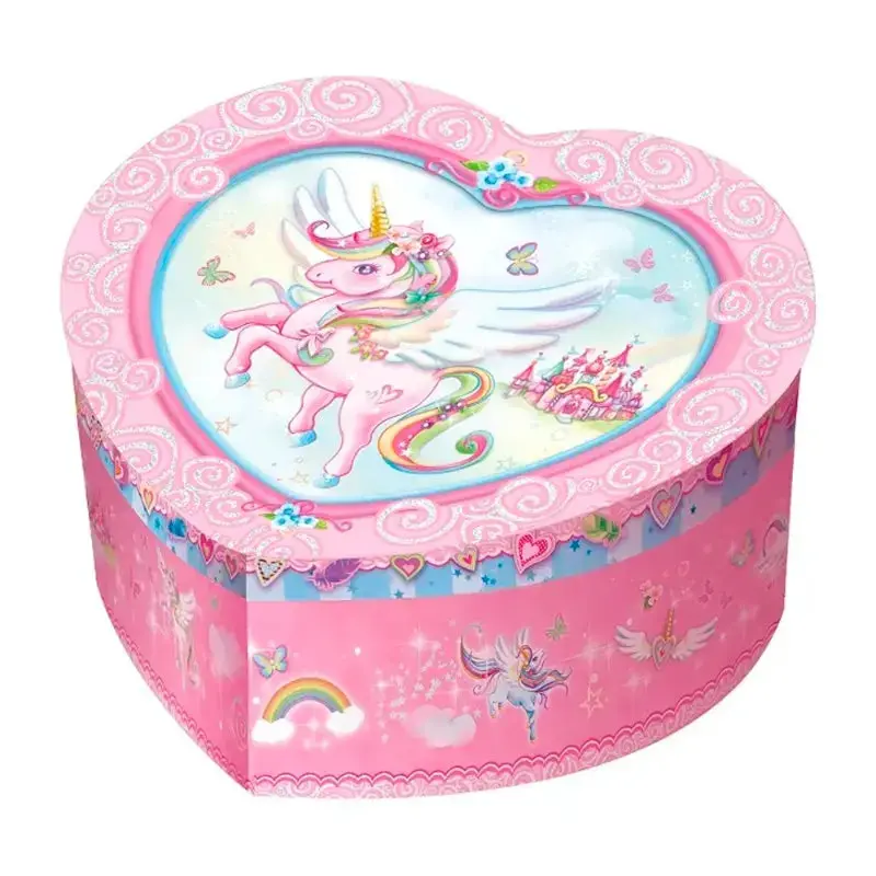 Pecoware Heart Shape Unicorn Printed Musical Jewelry Box 1
