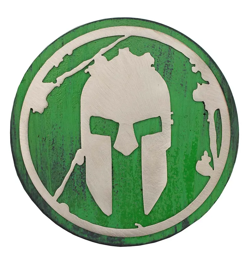 Spartan Distressed Green Metal Badge 1