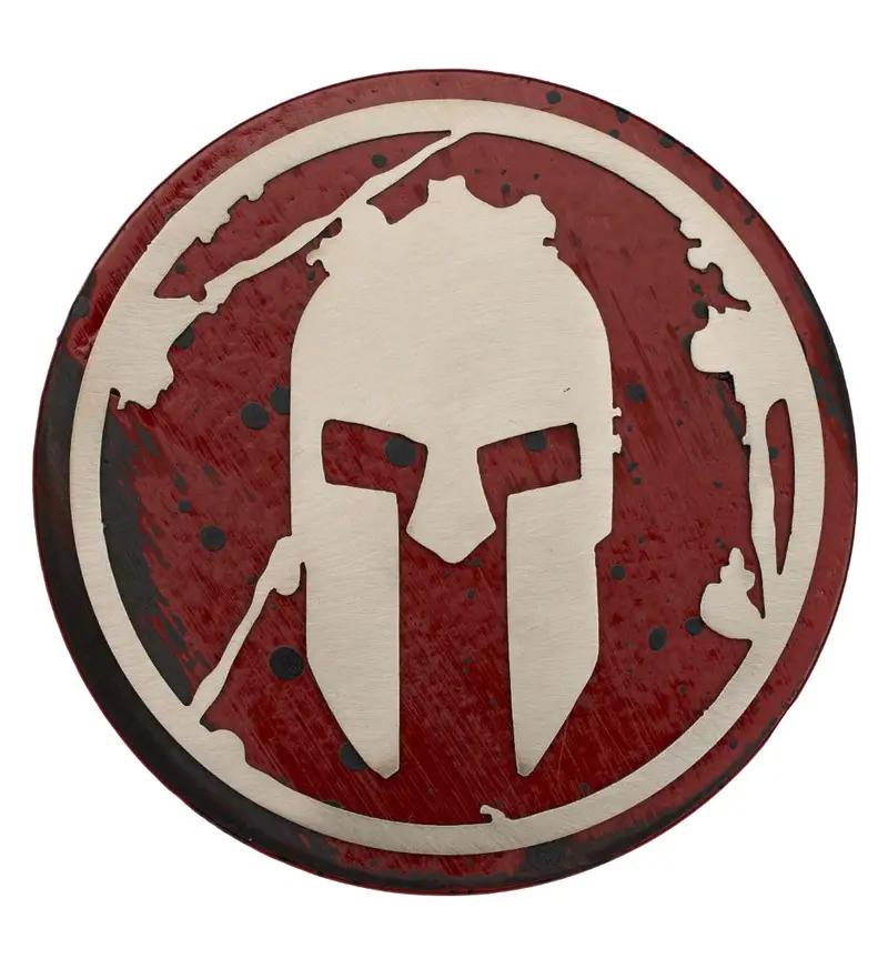 Spartan Distressed Red Metal Badge 1