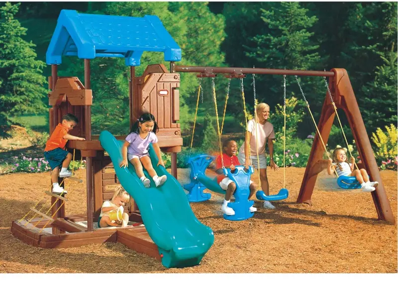 Special Design Three Swings, One Slide, Kids Play House, Climbing Rope Playground 1