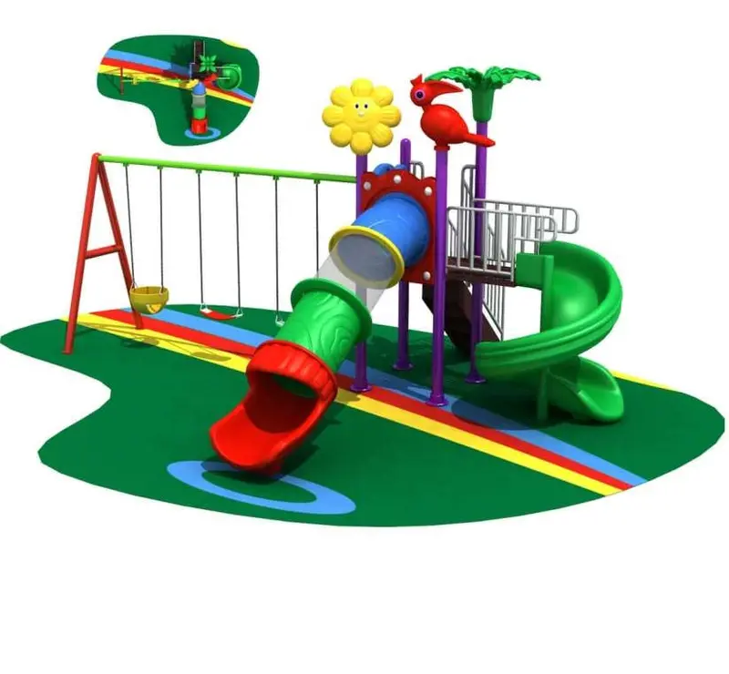 Two Slides And Three Swings Playground. 1