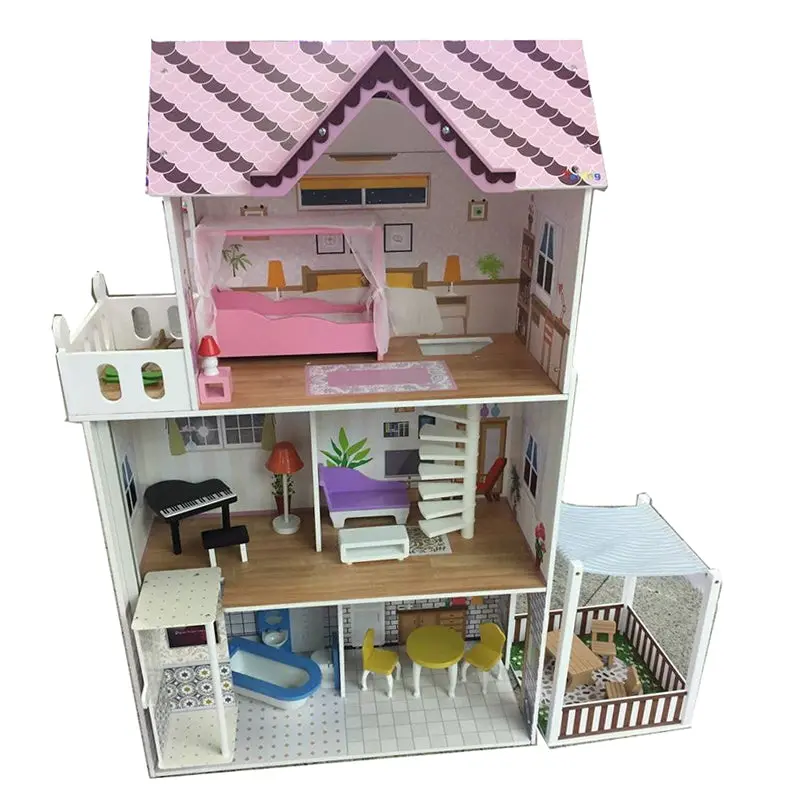 Wooden Large Doll Barbie House With Furniture 1