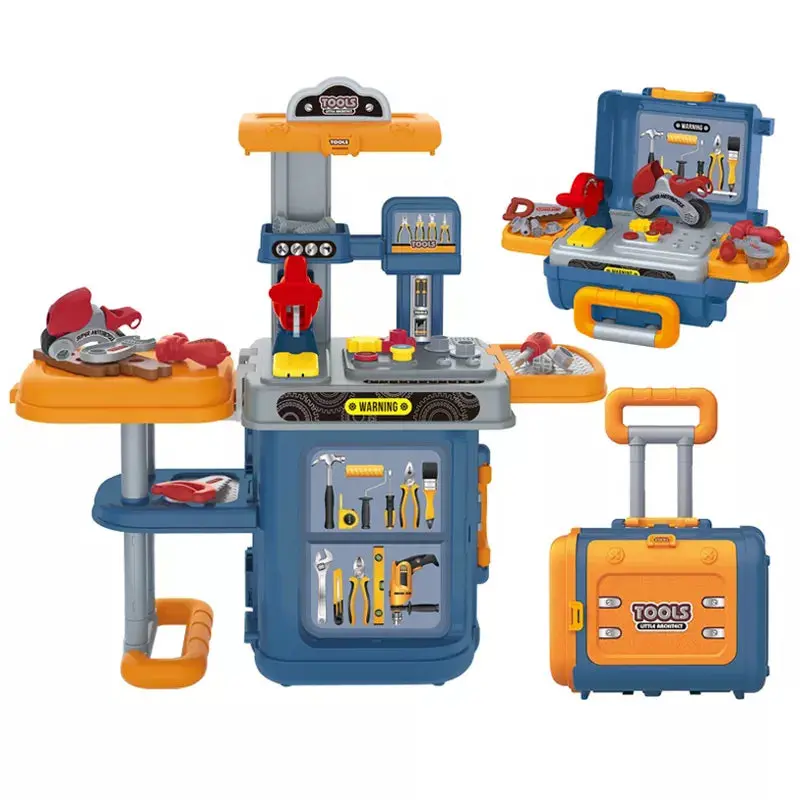 Workbench Tools Workshop Kids Pretend Play Kit Boy Educational Construction Playset Children Tool Bench Table Set Toy 1