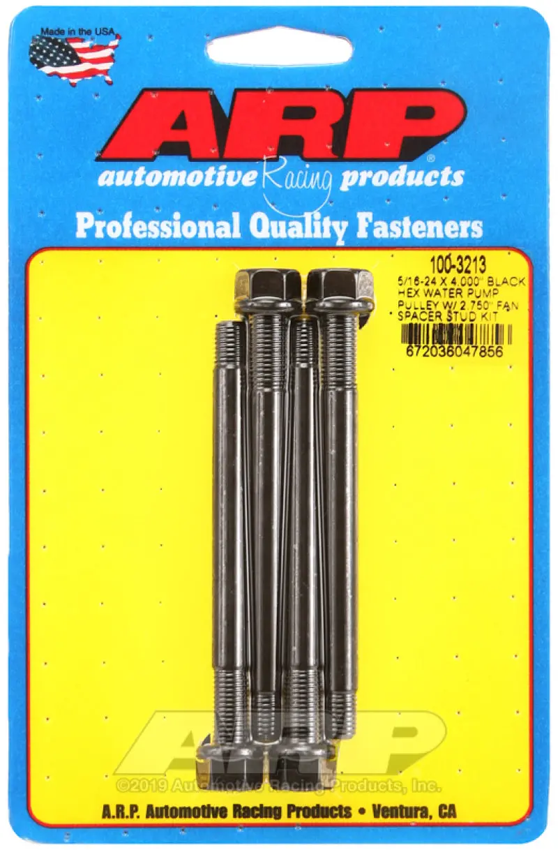 Arp Black Hex Stud Kit — 5/16-24 × 4.000", Includes 2.750" Fan Spacer For Water Pump Pulley 1