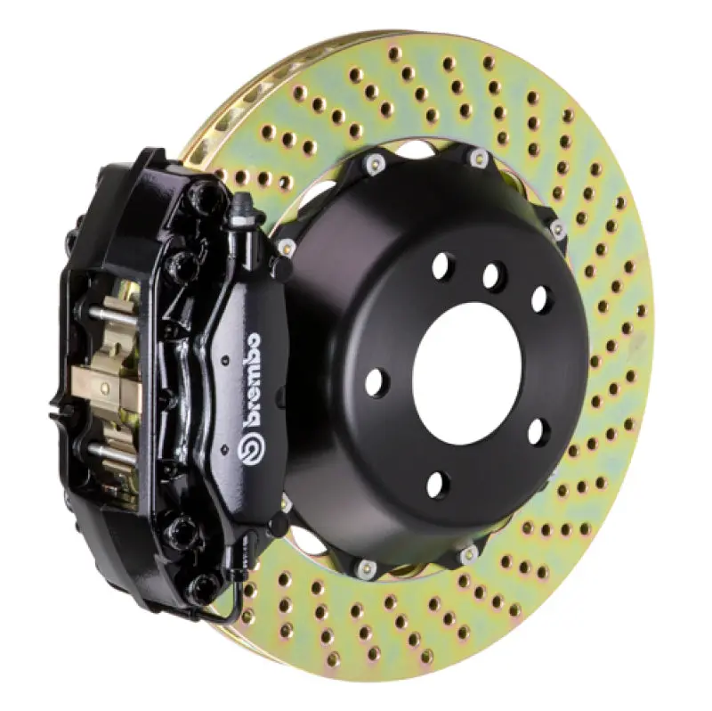 Brembo 97-04 986 Boxster S Rear Gt Bbk 4 Piston Cast 345X28 2Pc Rotor Drilled-Black 1