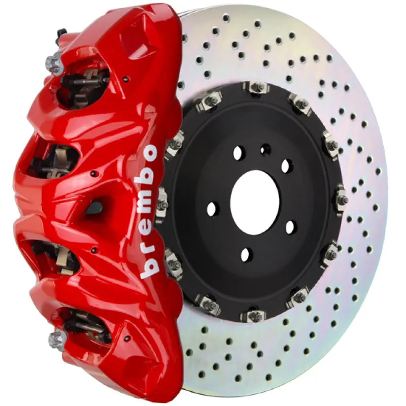 Brembo Gt Big Brake Kit For Tesla Model S (2014+) Awd – Front, 8-Piston Calipers, 412X38Mm 2-Piece Drilled Rotors (Red) 1