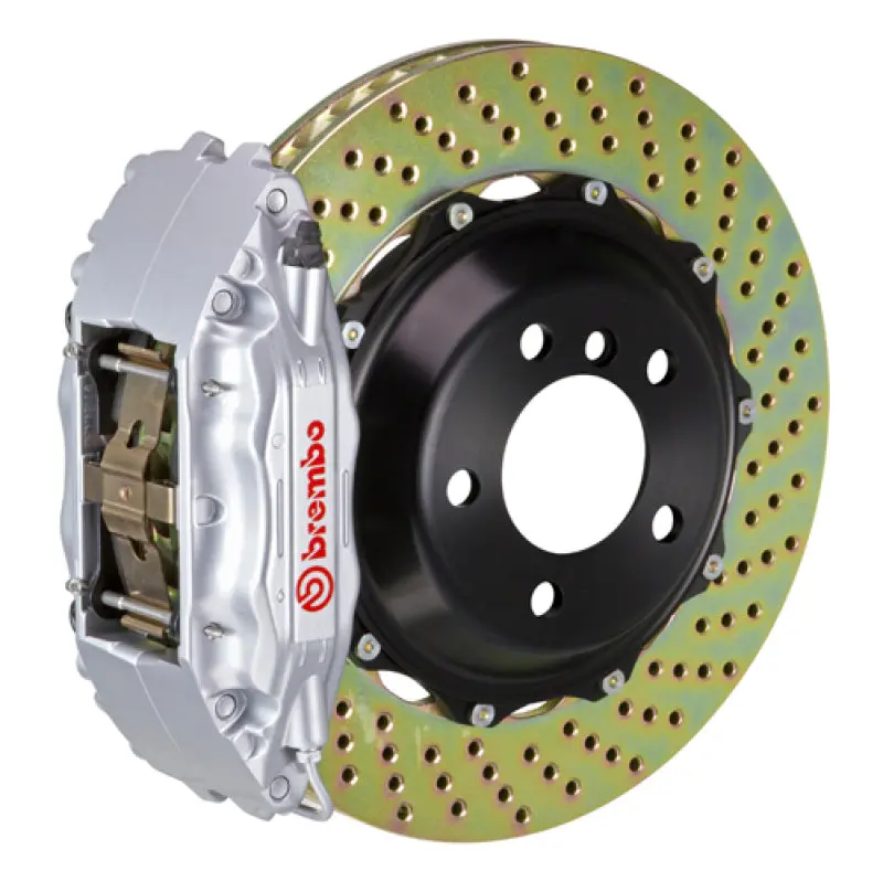 Brembo Gt Big Brake Kit – Front, 4-Piston Calipers With 355X32Mm Two-Piece Drilled Rotors (Silver) 1