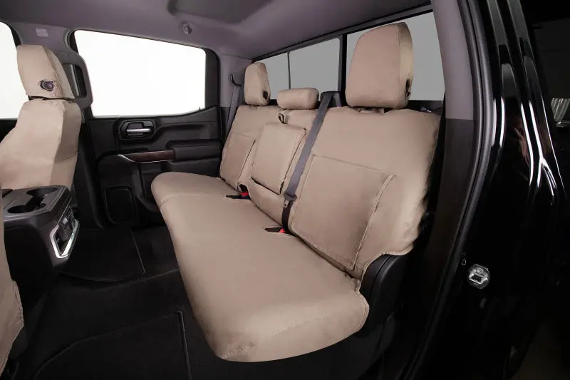 Covercraft Seatsaver Custom Front Row Seat Covers For 2023–2024 Chevrolet Traverse – Polycotton Blend, Taupe Color 1