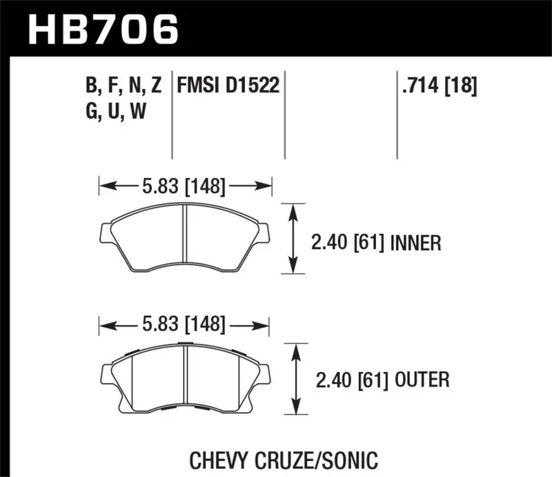 Hawk 11-12 Chevy Cruze Eco/Ls/1Lt/2Lt/Ltz / 12 Sonic Ls/Lt/Ltz Dtc-60 Front Race Brake Pads 1