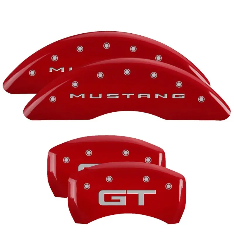 Mgp Caliper Cover Set For 2024+ Ford Mustang Gt – Front & Rear, Red Finish With Embossed Mustang/Gt Logo 1