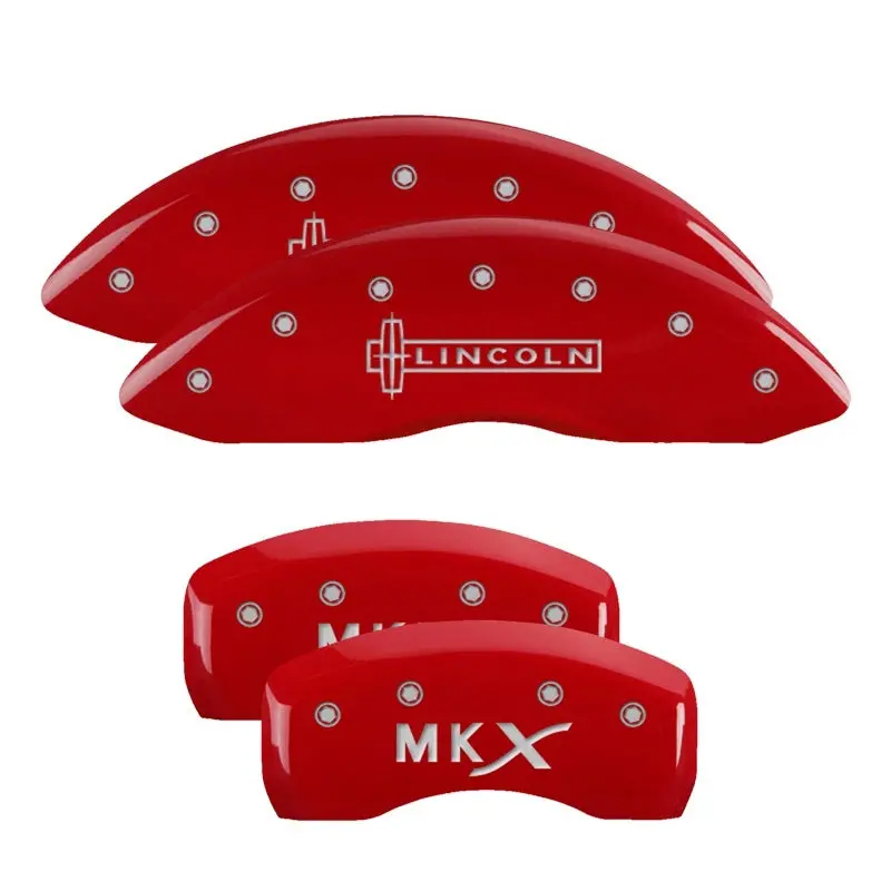 Mgp Engraved Brake Caliper Covers – Front In Lincoln Red, Rear In Mkx Red, Silver Chrome Accent 1