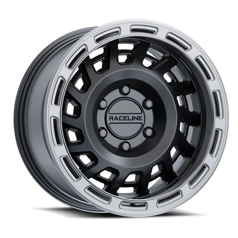 Raceline 957Bs Halo Wheel – 17X8.5In, 5X127Mm, Zero Offset, 78.1Mm Bore, Black & Silver Lip 1