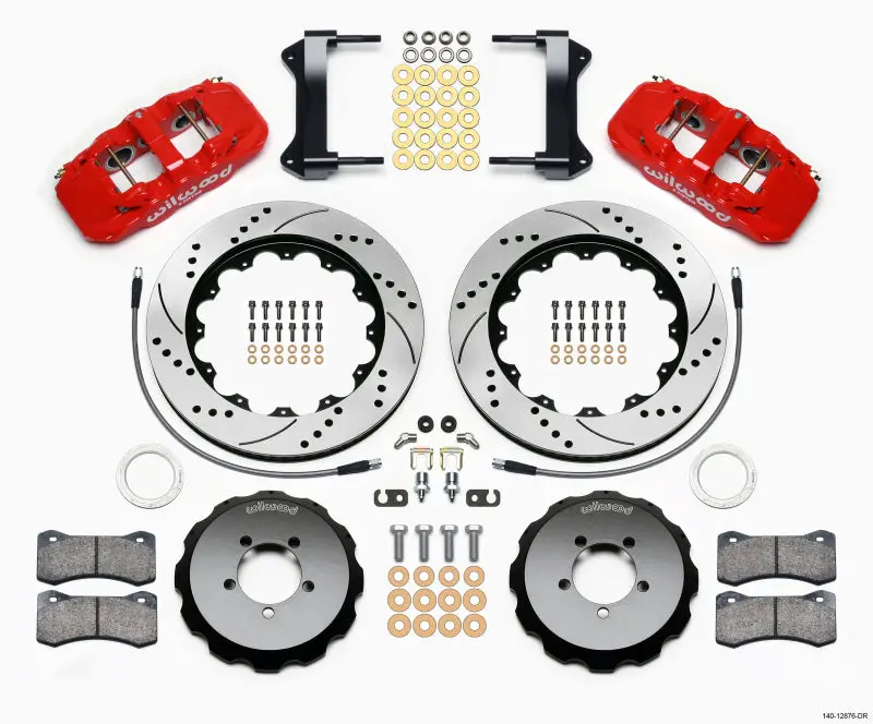 Wilwood Aero6 Front Brake Hat Kit – 14" Drilled, Red Finish, Fits 1999–2012 Subaru Wrx (W/ Lines) 1